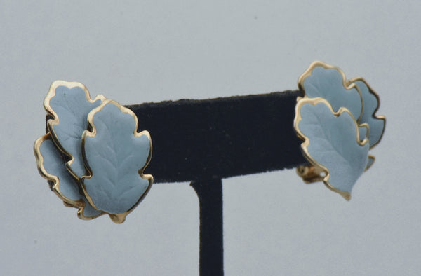 Vintage Gold Tone and Enamel Oak Leaves Clip On Earrings