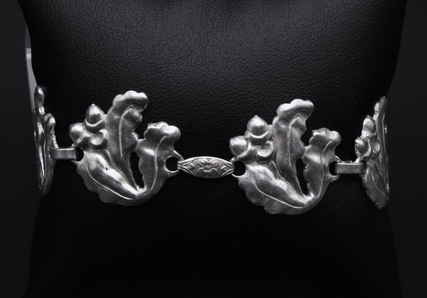 Vintage Sterling Silver Oak Leaves and Acorns Link Bracelet - 7.125"