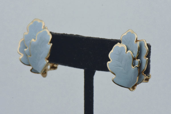 Vintage Gold Tone and Enamel Oak Leaves Clip On Earrings