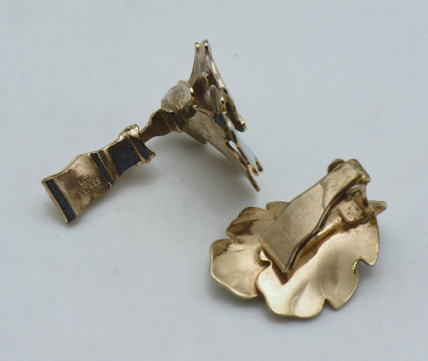 Vintage Gold Tone and Enamel Oak Leaves Clip On Earrings