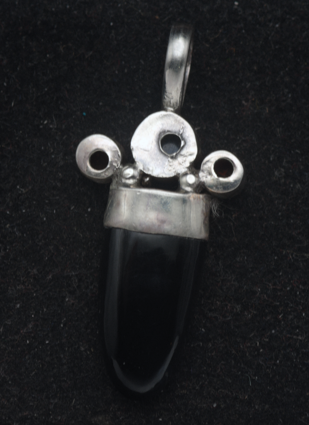 Vintage Handmade Obsidian, Moonstone, and Garnets Sterling Silver Pendant