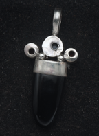 Vintage Handmade Obsidian, Moonstone, and Garnets Sterling Silver Pendant