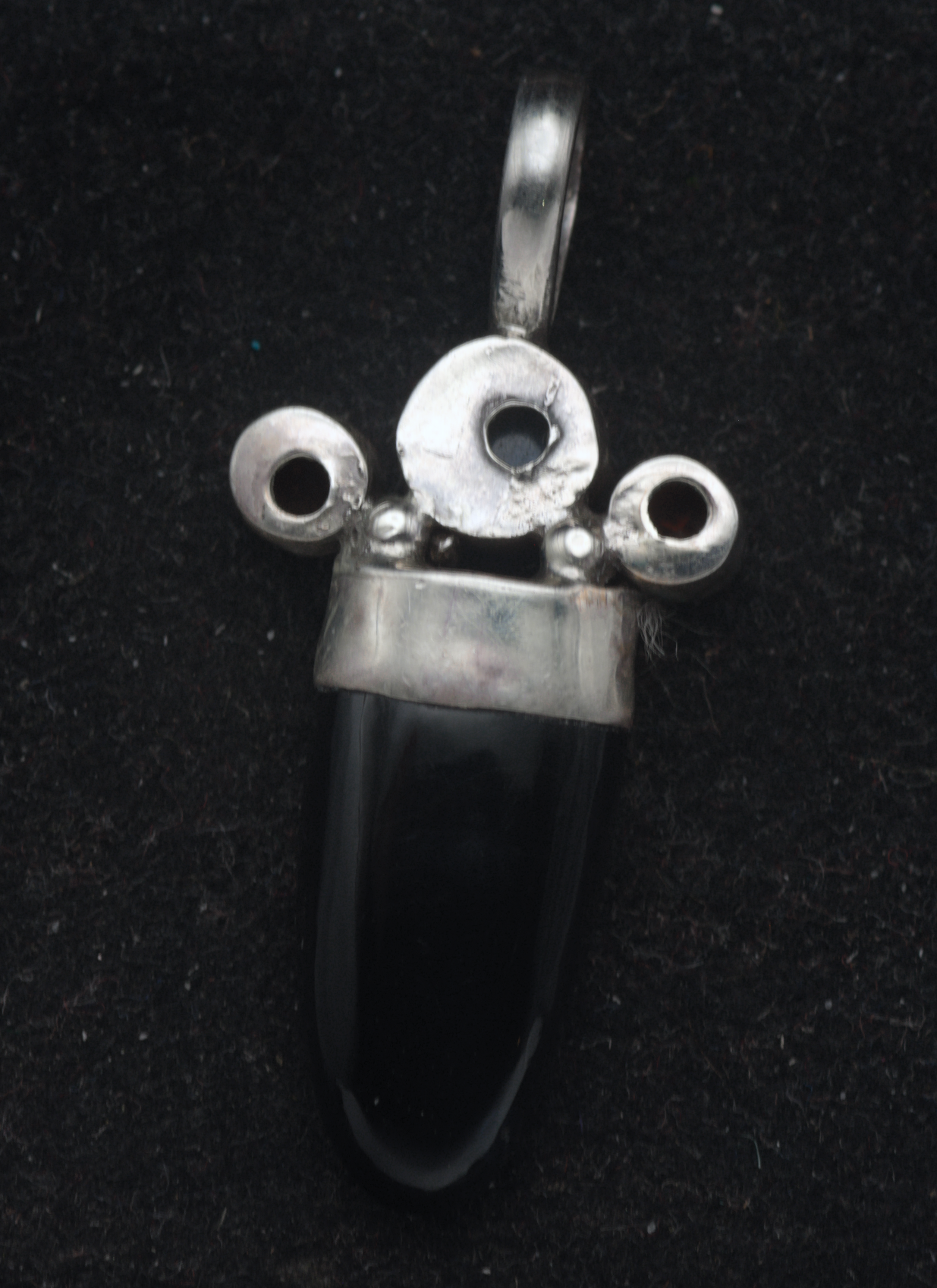 Vintage Handmade Obsidian, Moonstone, and Garnets Sterling Silver Pendant