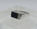Vintage Black Onyx and Rhinestone Sterling Silver Ring - Size 10.25