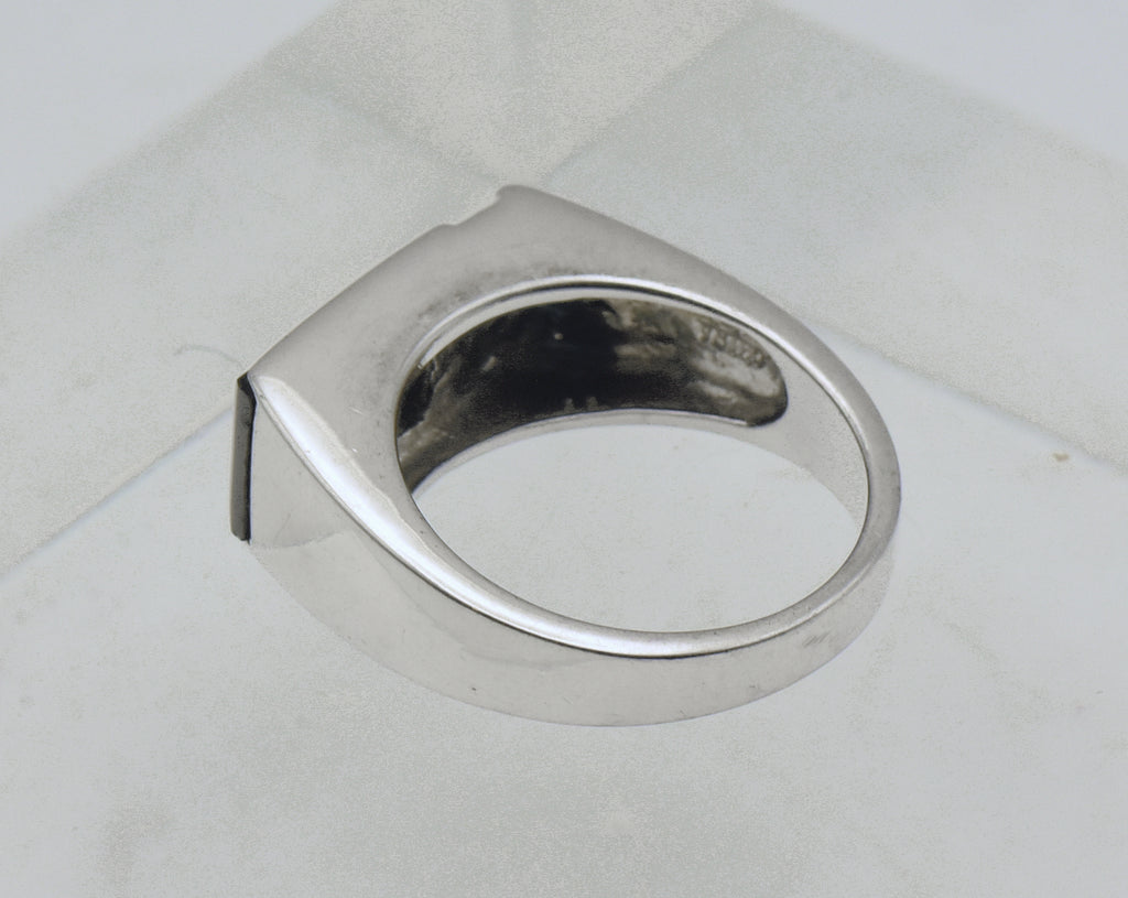 Vintage Black Onyx and Rhinestone Sterling Silver Ring - Size 10.25