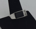 Vintage Black Onyx and Rhinestone Sterling Silver Ring - Size 10.25