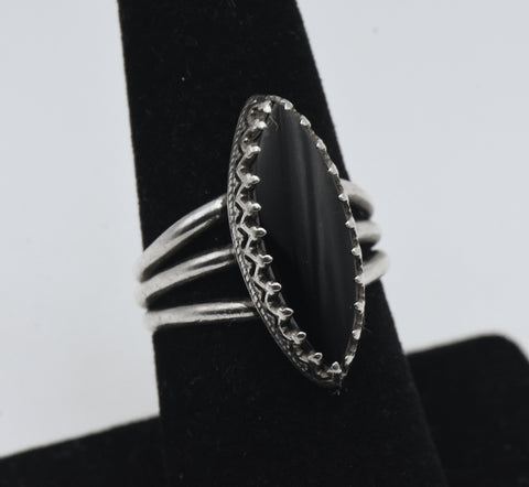 Vintage Sterling Silver Black Onyx Ring - Size 7.5