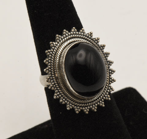 Vintage Handmade Sterling Silver Black Onyx Ring - Size 6