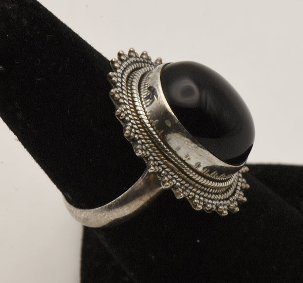 Vintage Handmade Sterling Silver Black Onyx Ring - Size 6