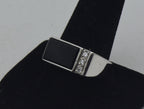 Vintage Black Onyx and Rhinestone Sterling Silver Ring - Size 10.25