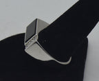 Vintage Black Onyx and Rhinestone Sterling Silver Ring - Size 10.25
