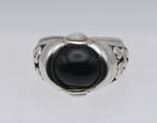 Vintage Black Onyx and Mother of Pearl Sterling Silver Ring - Size 5
