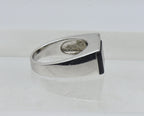 Vintage Black Onyx and Rhinestone Sterling Silver Ring - Size 10.25