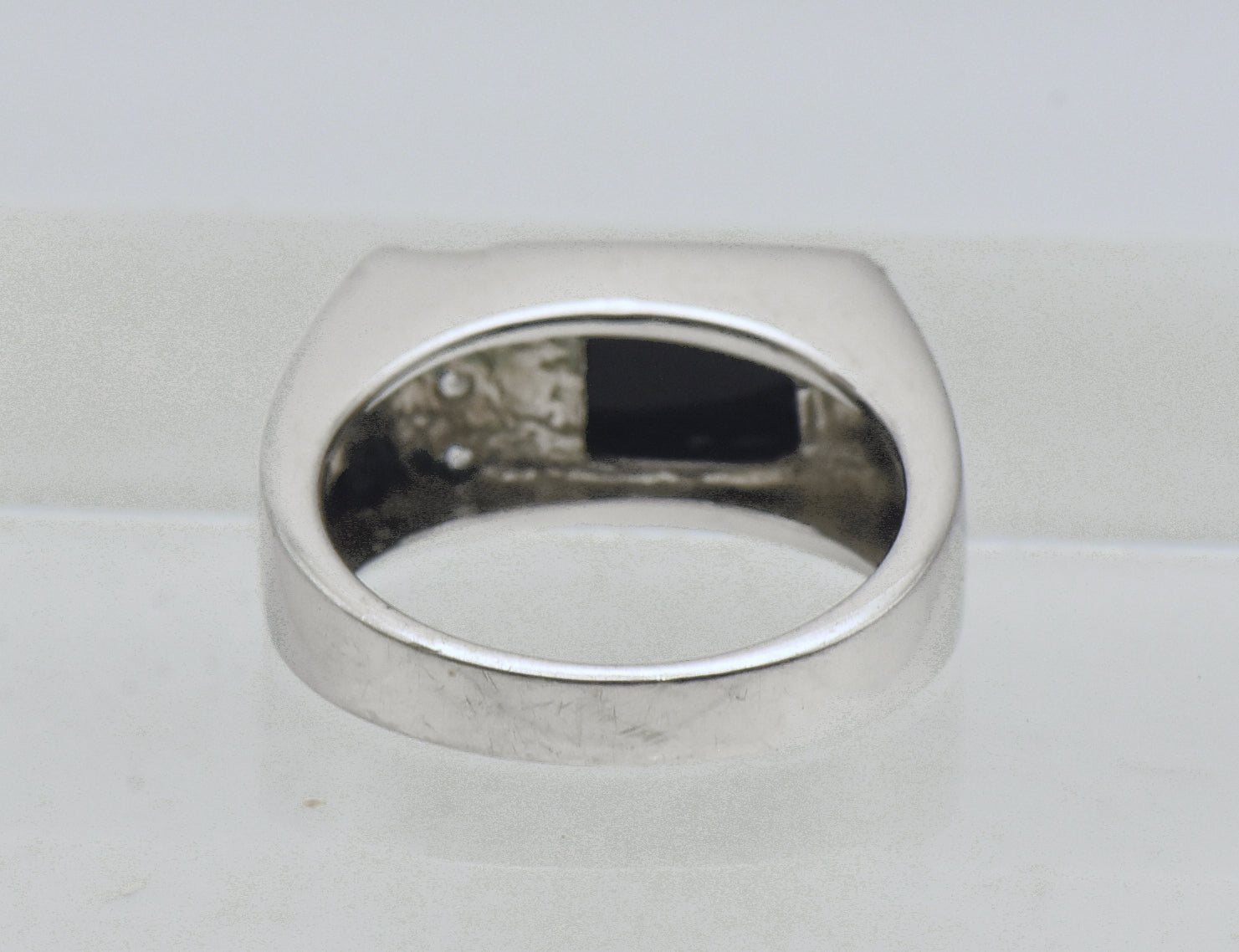 Vintage Black Onyx and Rhinestone Sterling Silver Ring - Size 10.25
