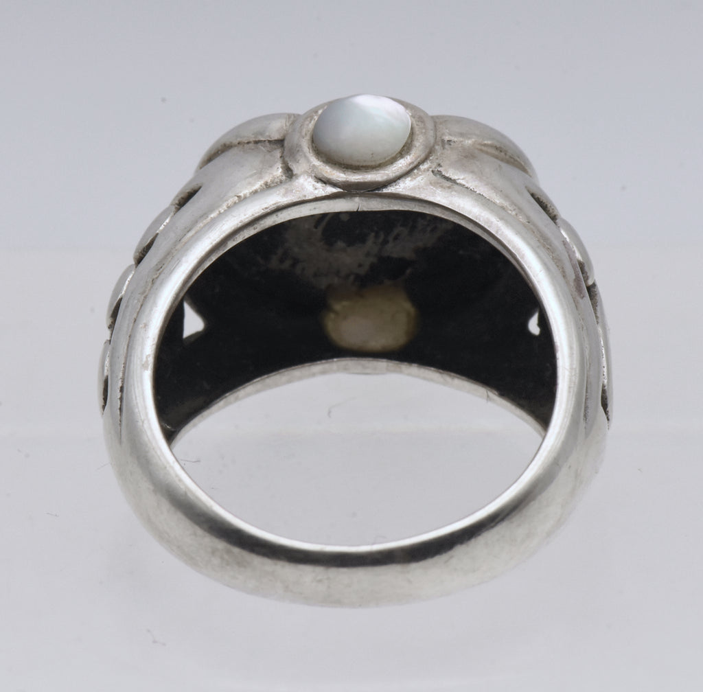 Vintage Black Onyx and Mother of Pearl Sterling Silver Ring - Size 5