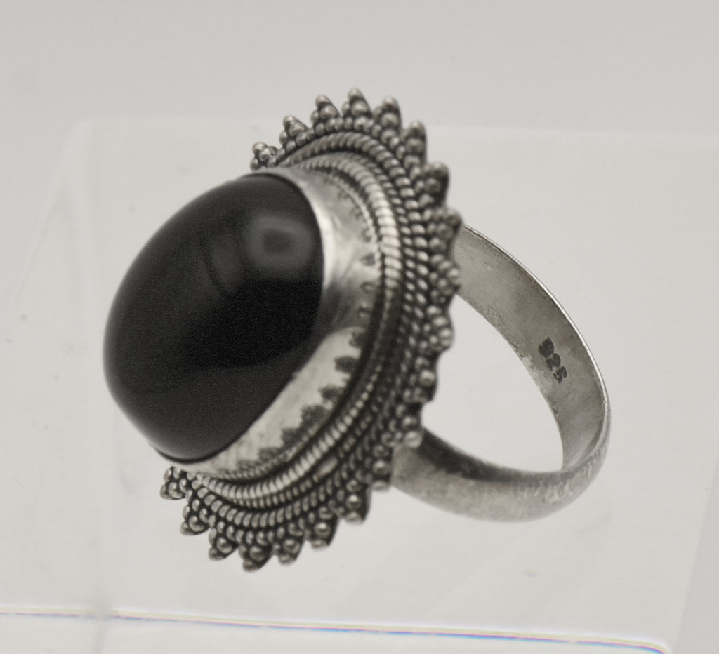 Vintage Handmade Sterling Silver Black Onyx Ring - Size 6