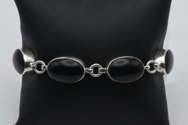 Vintage Handmade Sterling Silver and Black Onyx Bracelet - 7.5"