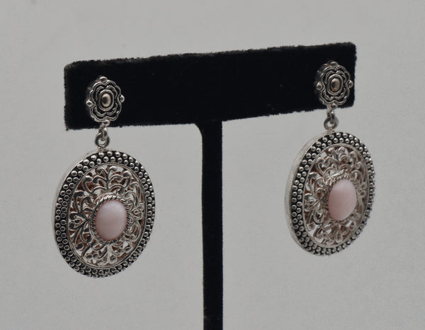 Vintage Pink Opal and Sterling Silver Dangle Earrings