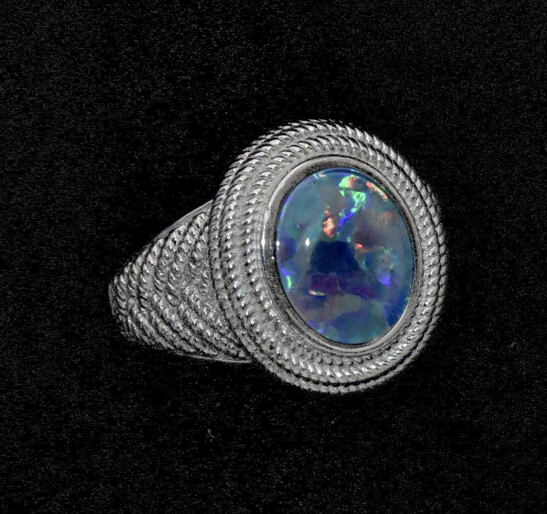 Vintage Sterling Silver Opal Triplet Ring - Size 7