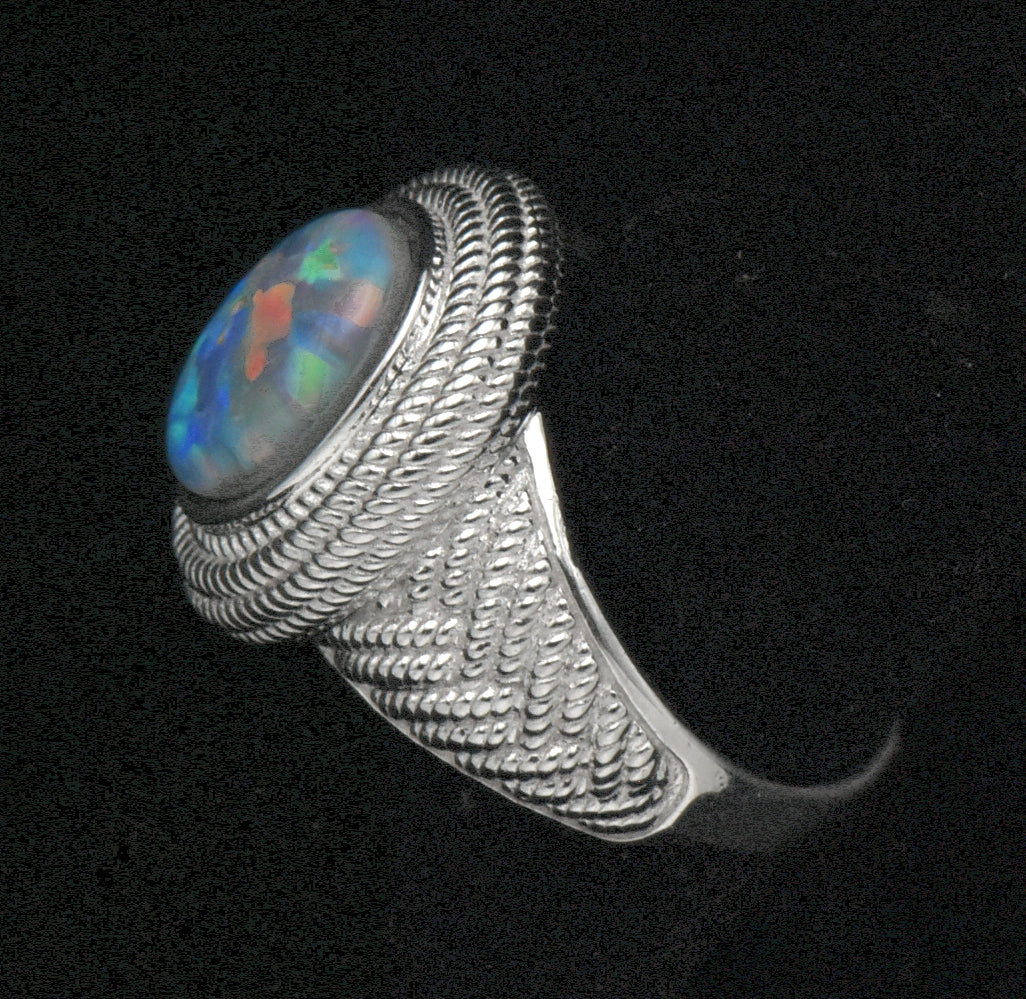Vintage Sterling Silver Opal Triplet Ring - Size 7