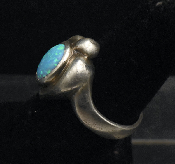 Vintage Sterling Silver Synthetic Opal Heart Ring - Size 6