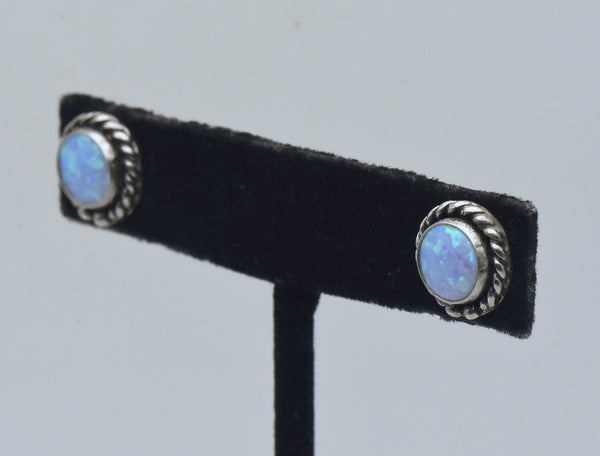 Vintage White Opal Sterling Silver Stud Earrings