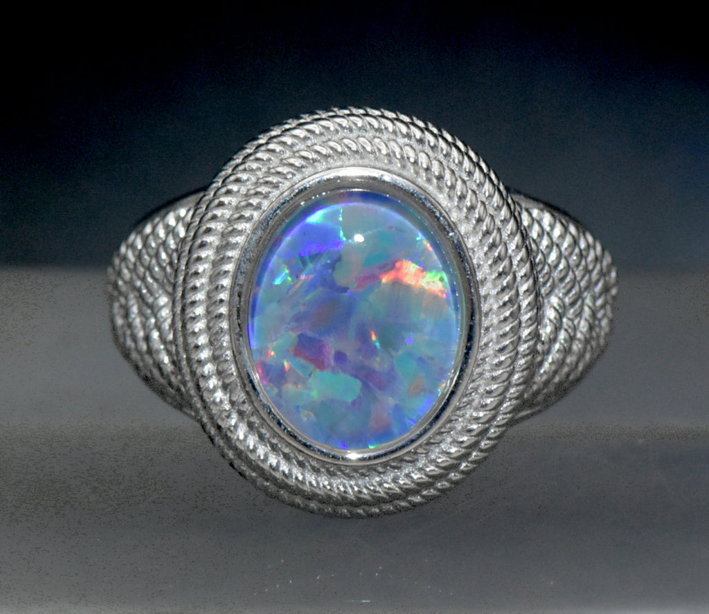 Vintage Sterling Silver Opal Triplet Ring - Size 7