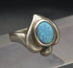 Vintage Sterling Silver Synthetic Opal Heart Ring - Size 6
