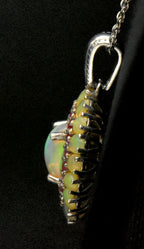 Vintage Opal and Ruby Sterling Silver Pendant on Sterling Silver Chain Necklace - 20.25 Inches