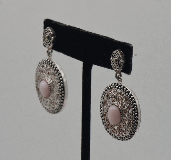 Vintage Pink Opal and Sterling Silver Dangle Earrings