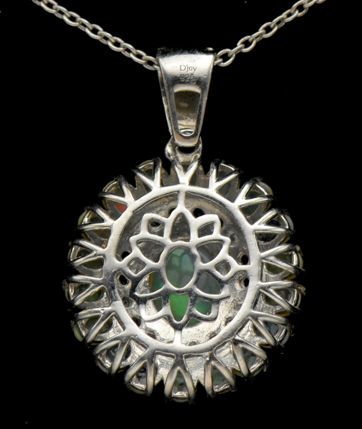 Vintage Opal and Ruby Sterling Silver Pendant on Sterling Silver Chain Necklace - 20.25 Inches