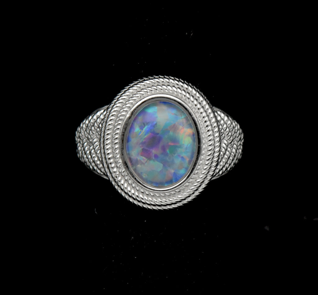 Vintage Sterling Silver Opal Triplet Ring - Size 7