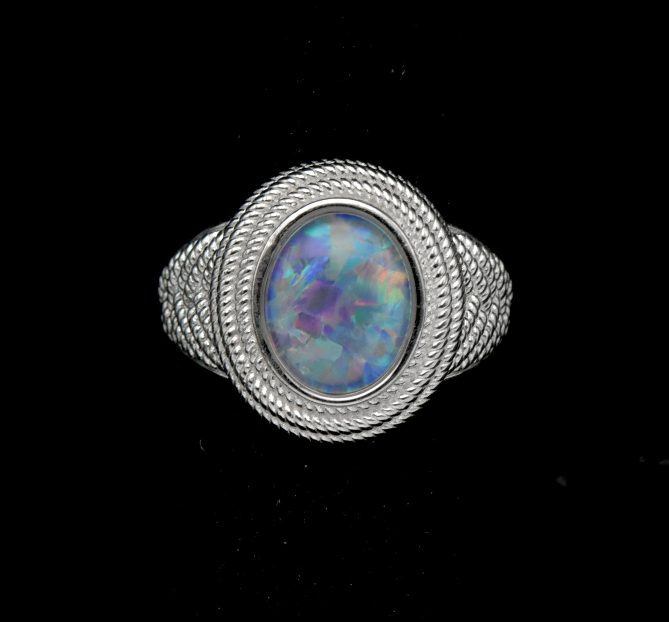 Vintage Sterling Silver Opal Triplet Ring - Size 7