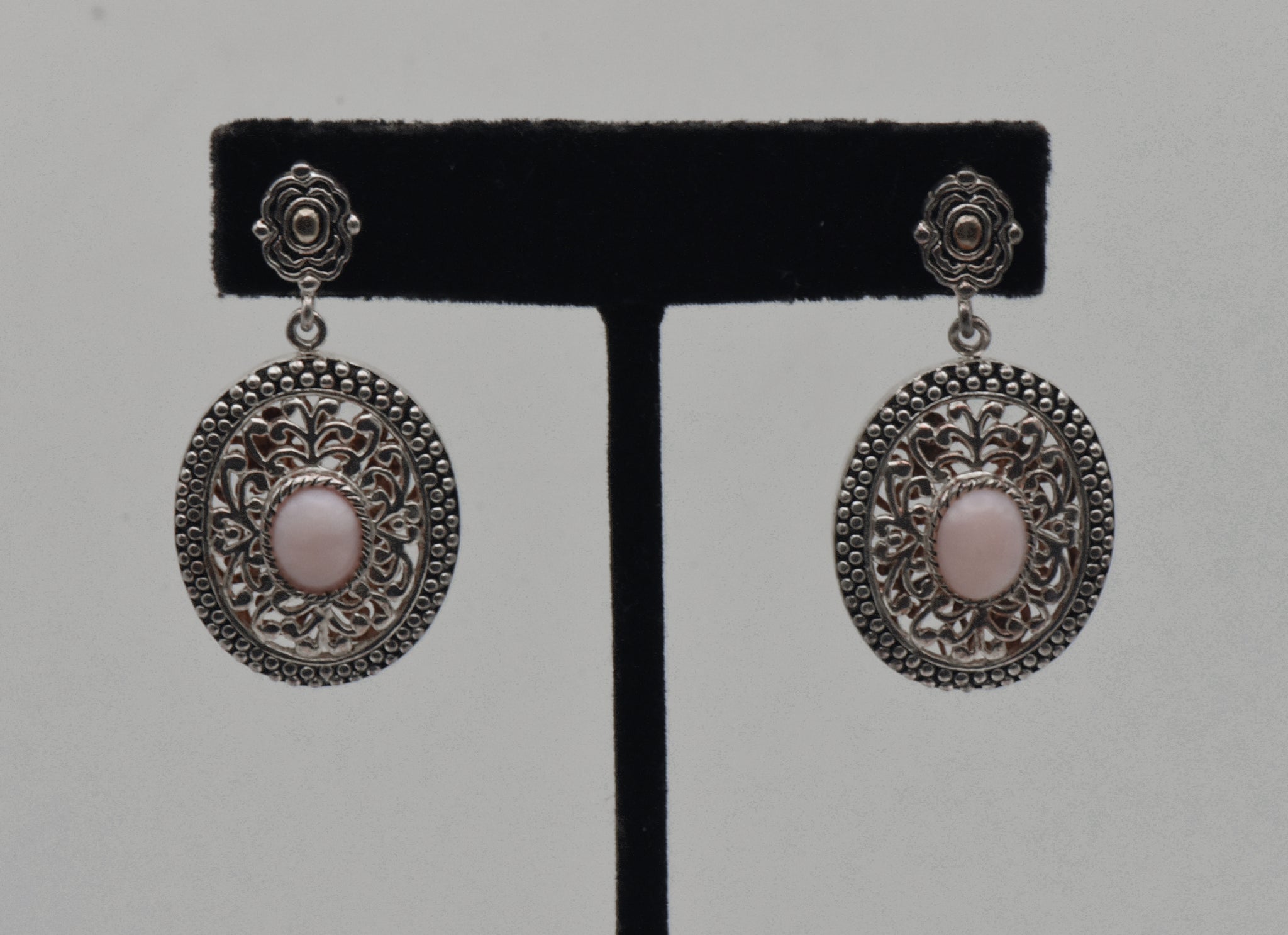 Vintage Pink Opal and Sterling Silver Dangle Earrings