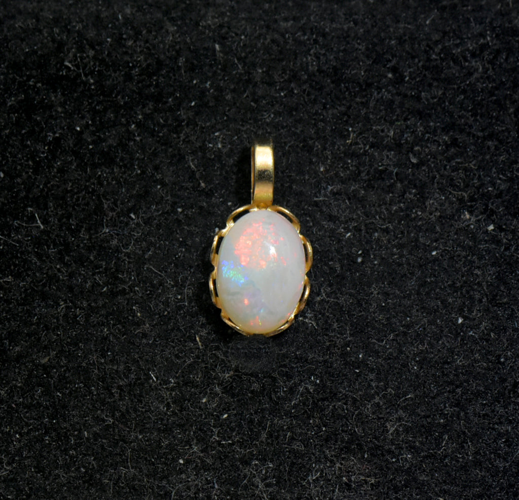 Vintage 14k Gold and White Opal Pendant