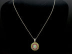 Vintage Opal and Ruby Sterling Silver Pendant on Sterling Silver Chain Necklace - 20.25 Inches