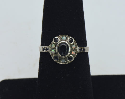 Vintage Sapphires and Opals Sterling Silver Ring - Size 6.5