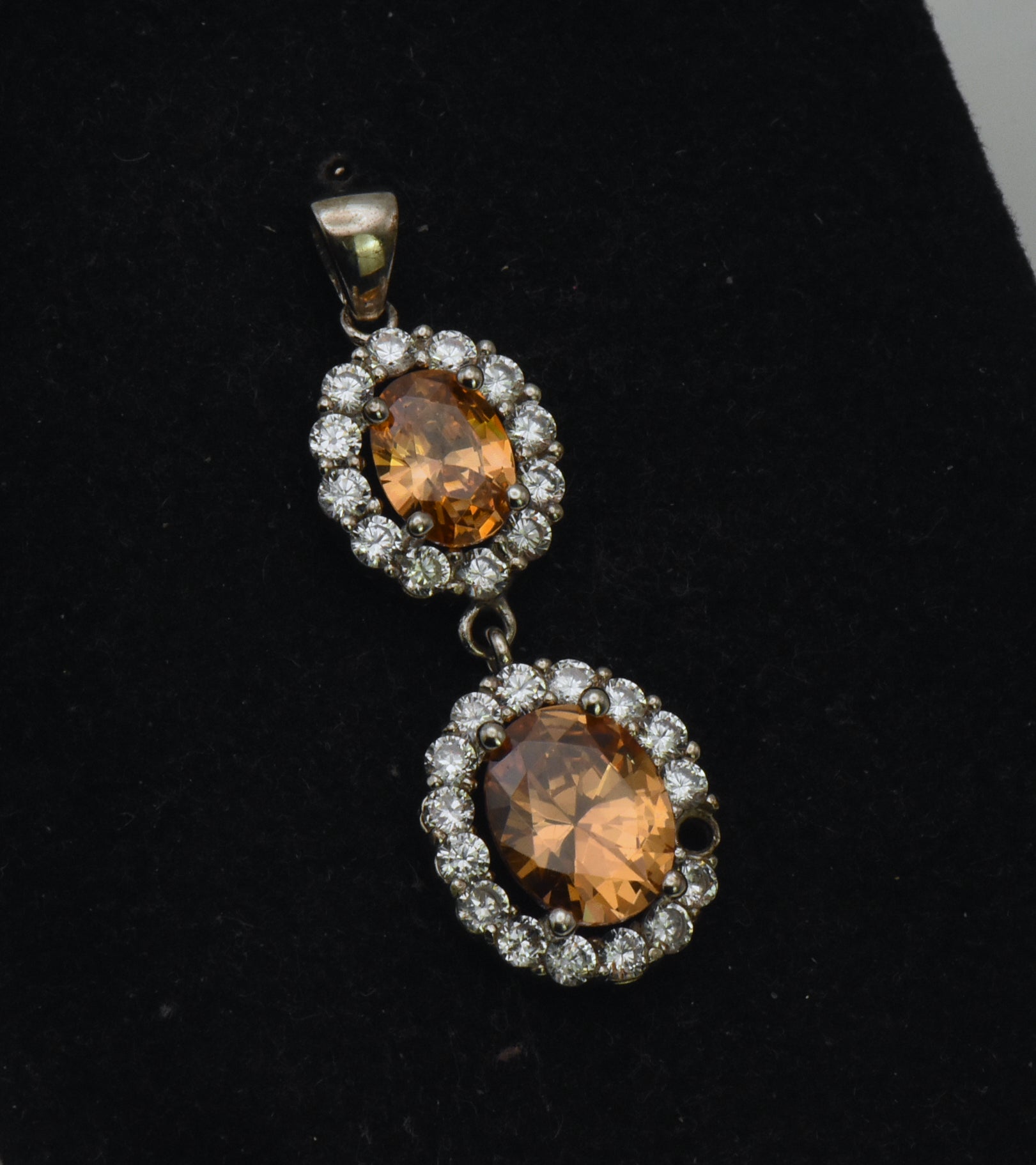Vintage Sterling Silver Orange Cubic Zirconia Pendant - Missing Stone