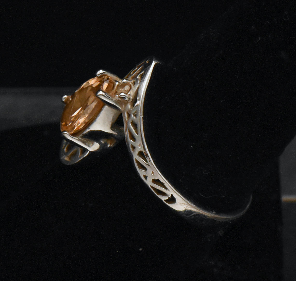 Vintage Orange Cubic Zirconia Sterling Silver Ring - Size 8