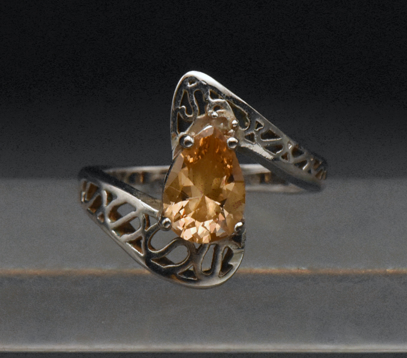 Vintage Orange Cubic Zirconia Sterling Silver Ring - Size 8