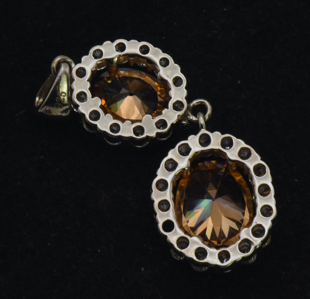 Vintage Sterling Silver Orange Cubic Zirconia Pendant - Missing Stone