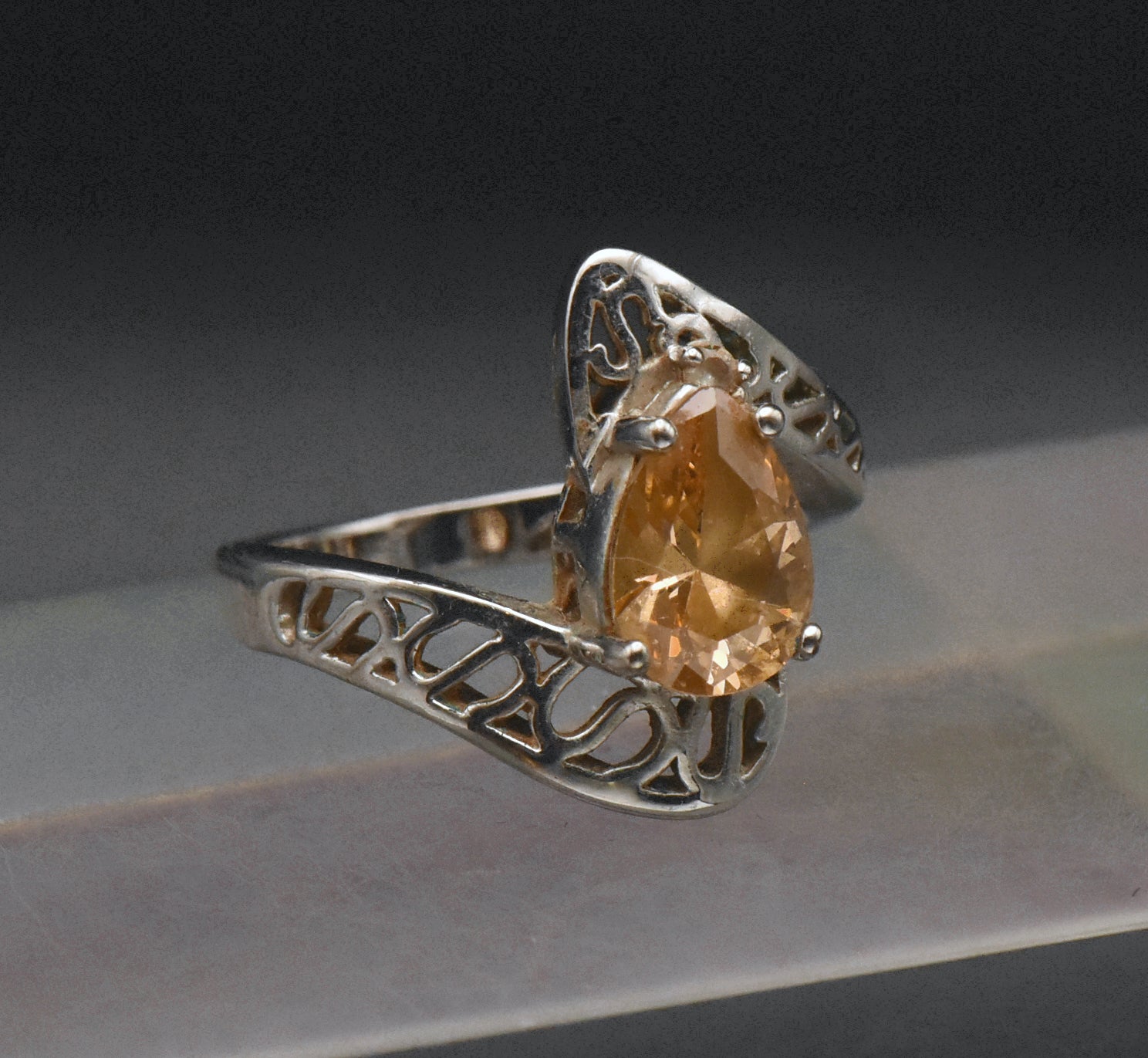 Vintage Orange Cubic Zirconia Sterling Silver Ring - Size 8
