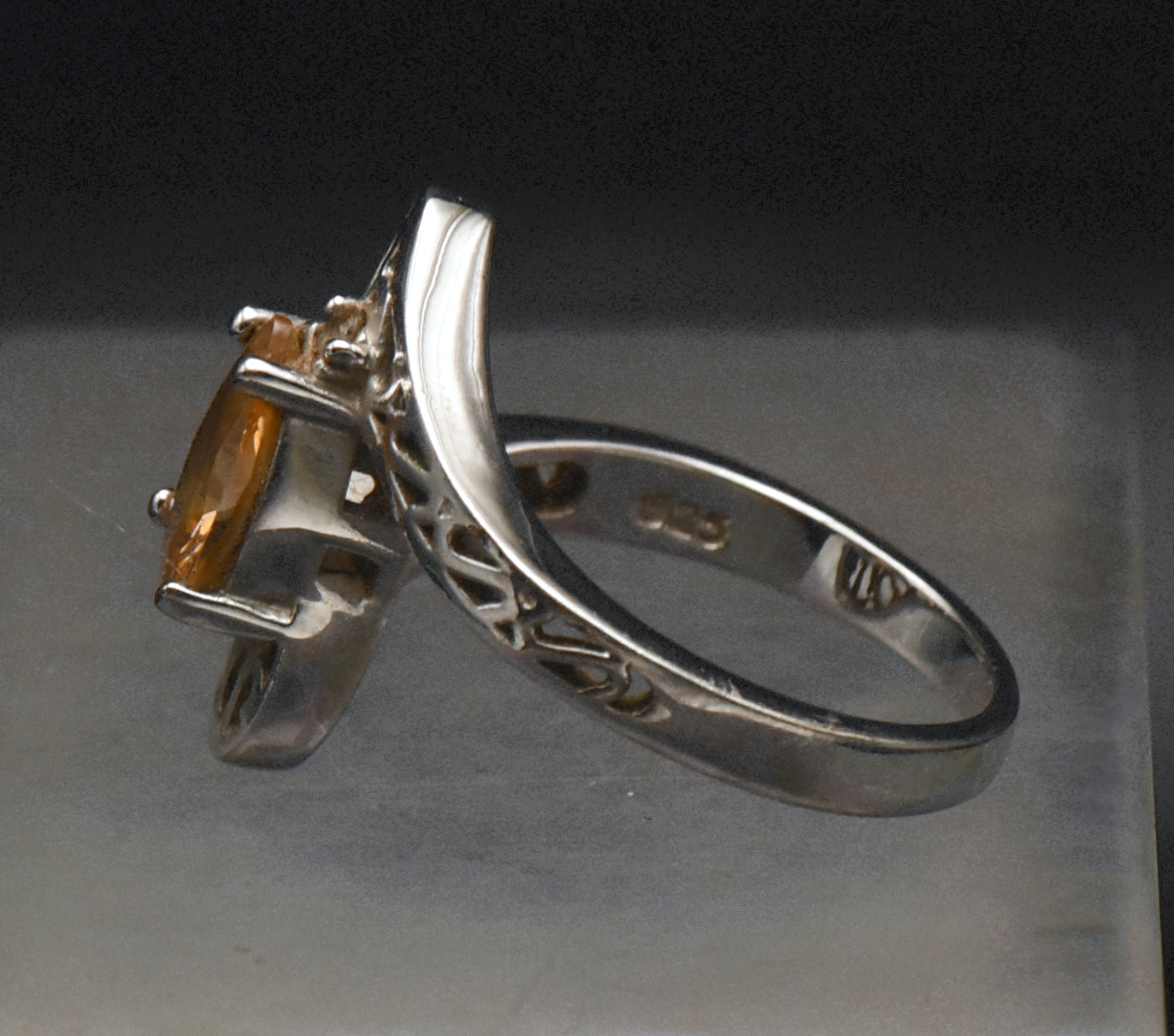 Vintage Orange Cubic Zirconia Sterling Silver Ring - Size 8