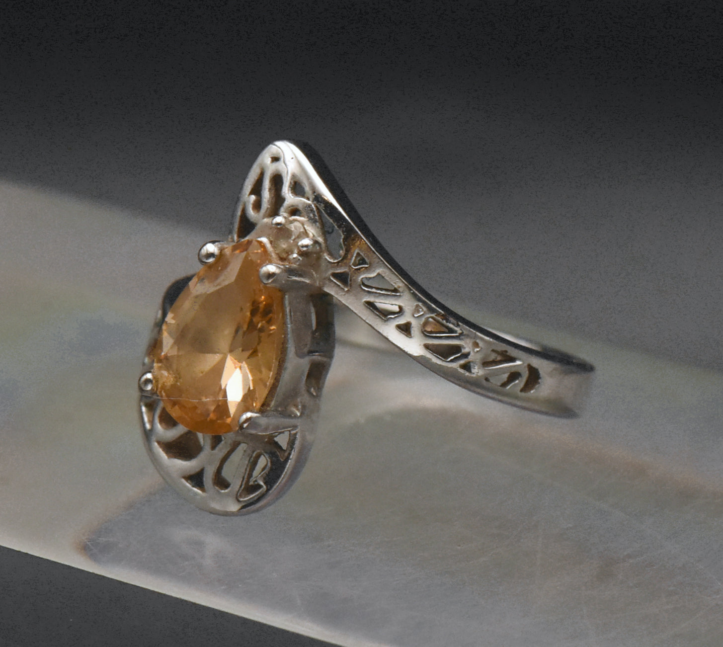Vintage Orange Cubic Zirconia Sterling Silver Ring - Size 8