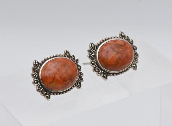 Vintage Orange Jasper Sterling Silver Earriings
