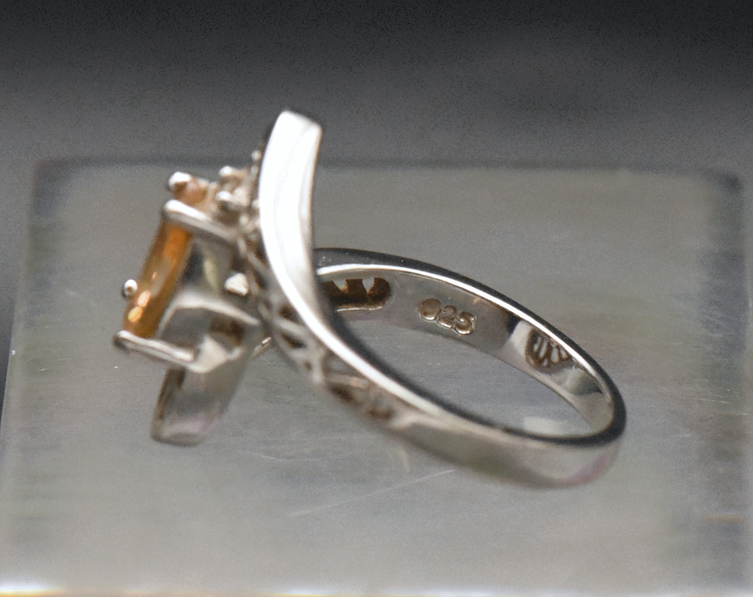 Vintage Orange Cubic Zirconia Sterling Silver Ring - Size 8