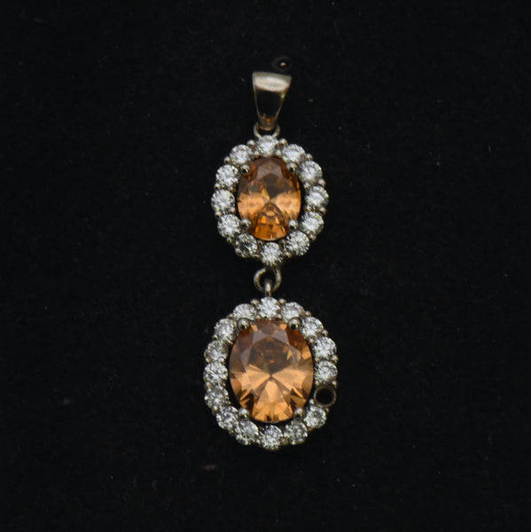 Vintage Sterling Silver Orange Cubic Zirconia Pendant - Missing Stone