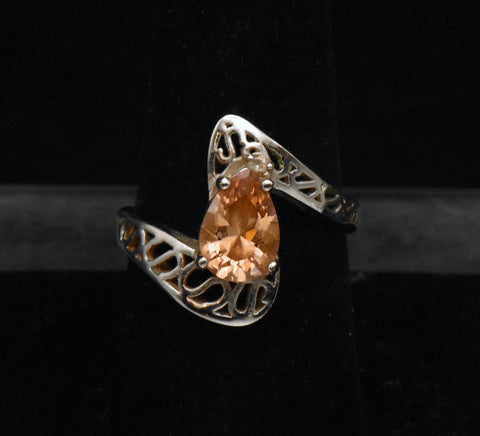 Vintage Orange Cubic Zirconia Sterling Silver Ring - Size 8