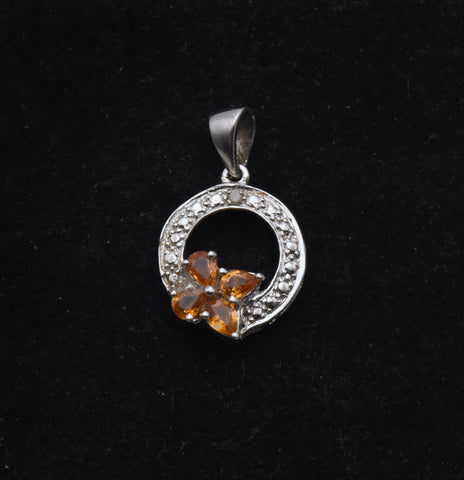 Synthetic Orange Sapphires and Diamond Sterling Silver Pendant