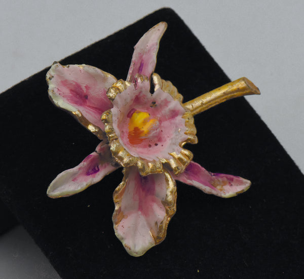 Vintage Hand Painted Orchid Brooch